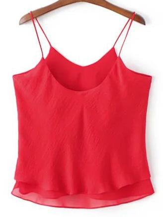 Shein Red Double Layers Chiffon Spaghetti Strap Tank Top