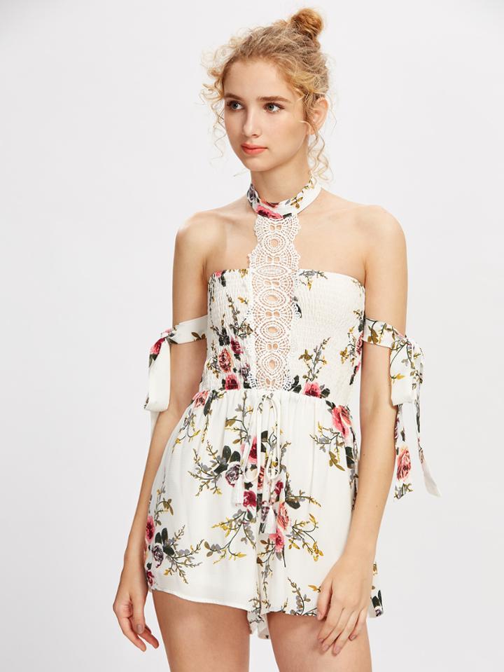 Shein Contrast Lace Lace Up Detail Playsuit