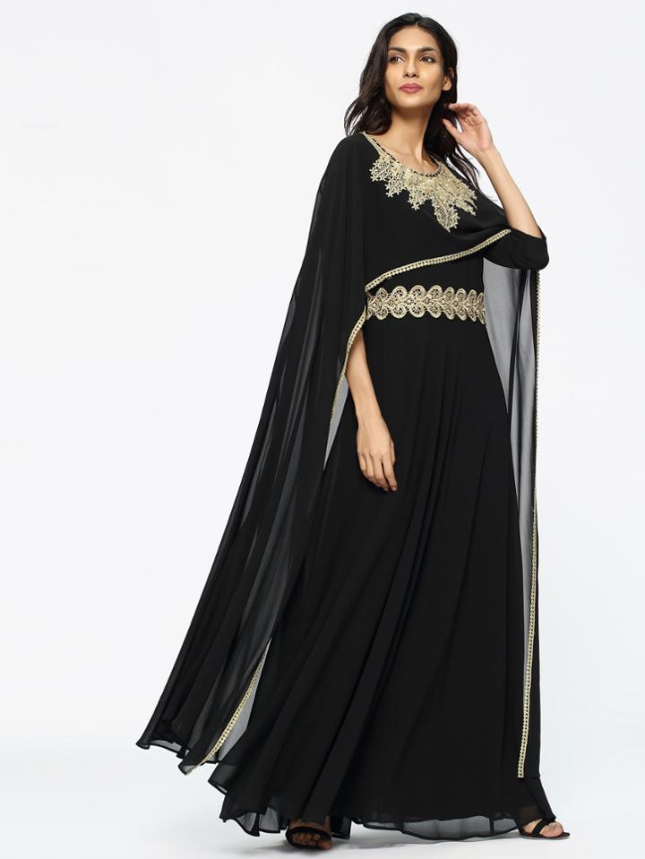 Shein Lace Crochet Appliques Sheer Cape Dress