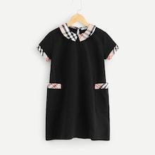 Shein Girls Keyhole Back Contrast Collar Dress