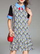 Shein Multicolor Lapel Character Printing Shift Dress