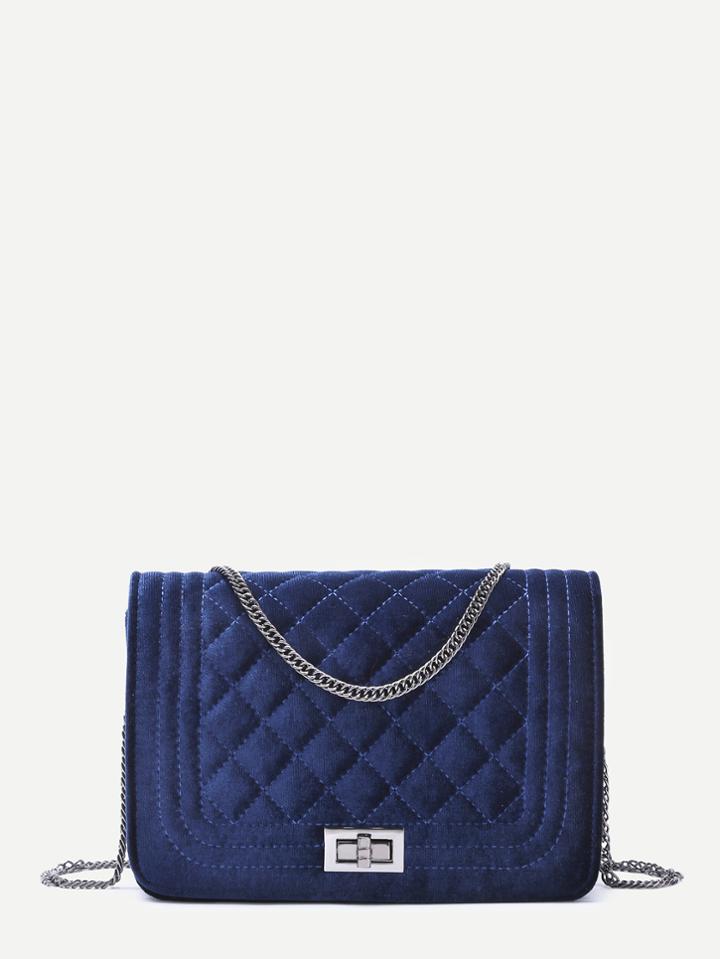 Shein Velvet Quilted Flap Pushlock Chain Bag