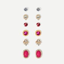 Shein Two Tone Rhinestone Stud Earrings Set 6pairs