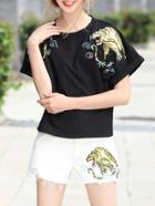 Shein Tiger Embroidered T-shirt Top With Shorts