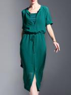 Shein Green Drawstring Shift Split Dress