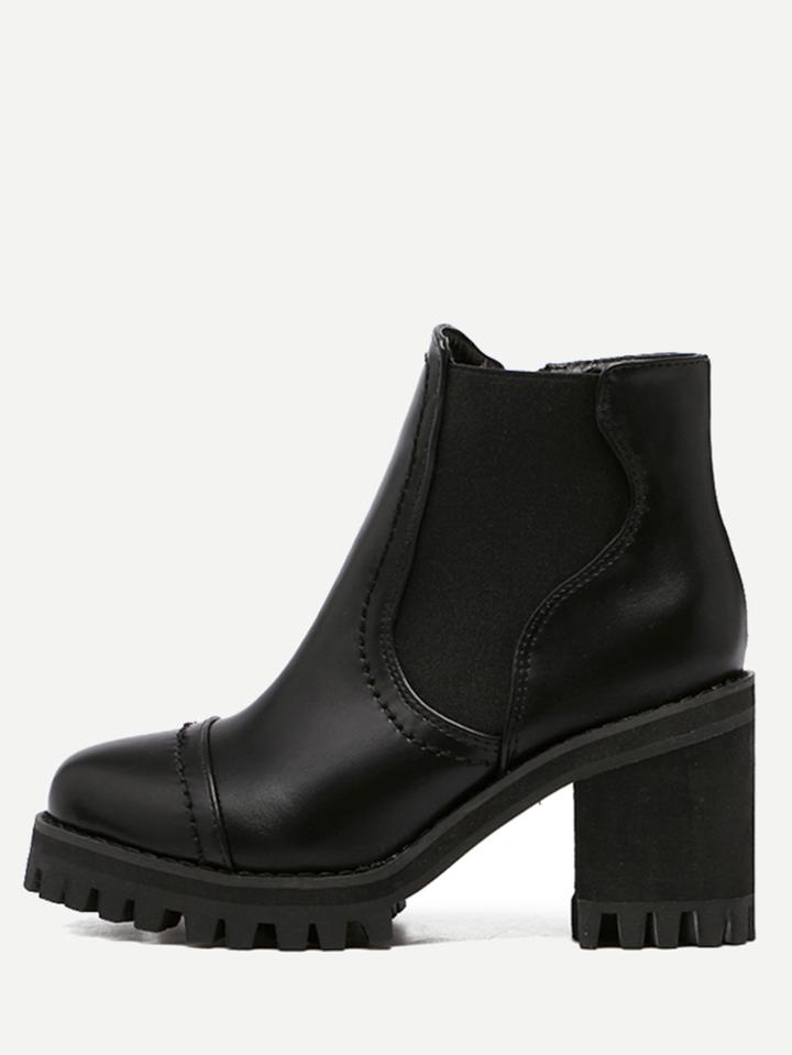 Shein Black Pu Pointed Toe Stretch Side Inserts Ankle Boots
