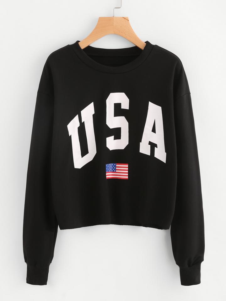 Shein America Flag Print Sweatshirt