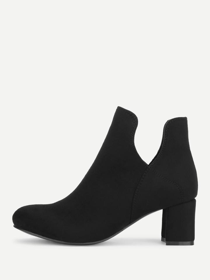 Shein Round Toe Block Heeled Suede Boots