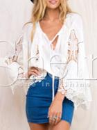 Shein White Bell Sleeve Lace Blouse
