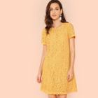 Shein Short Sleeve Eyelash Hem Solid Dress