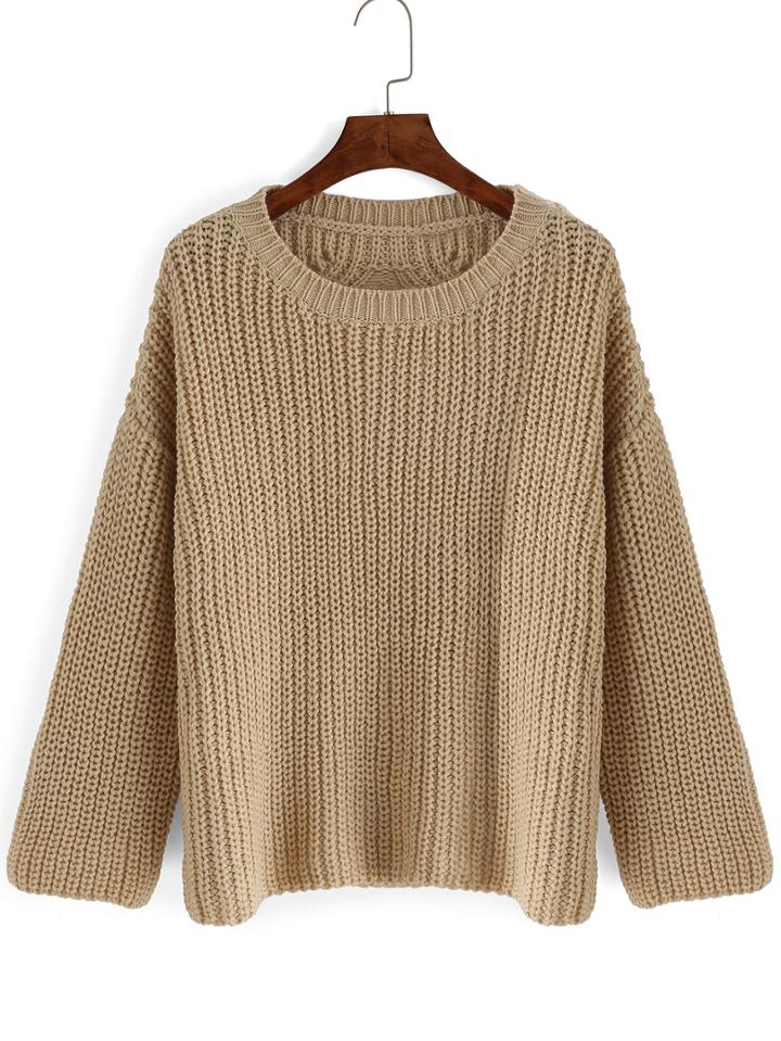 Shein Apricot Round Neck Hollow Back Sweater