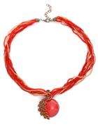 Shein Red Peacock Gemstone Pendant Multi Strand Necklace