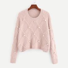 Shein Pearl Detail Fuzzy Crop Jumper
