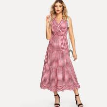 Shein Notch Collar Gingham Tiered Ruffle Dress