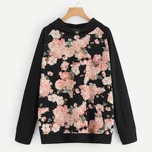 Shein Plus Flower Print Raglan Sleeve Hoodie