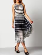 Shein Color-block Striped Pleated Lace Up Dress
