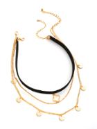 Shein Clover Detail Velvet Choker With Chain Necklace 3pcs