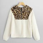 Shein Half Placket Leopard Panel Teddy Hoodie Jacket