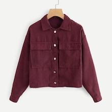 Shein Corduroy Pocket Decoration Solid Collar Jacket