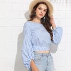 Shein Bishop Sleeve Knotted Pinstriped Top