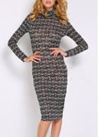 Rosewe Classic Turtleneck Long Sleeve Knee Length Dress With Print
