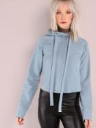 Shein Cropped Pocketless Hoodie Blue
