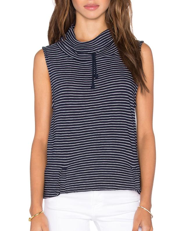 Shein Black White Turtle Neck Sleeveless Striped T-shirt