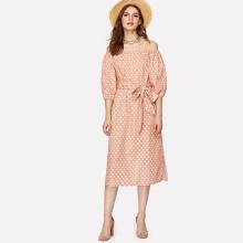 Shein Self Tie Spot Bardot Dress