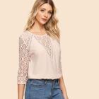 Shein Lace Panel Button Keyhole Back Top