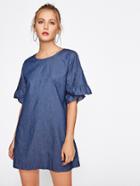 Shein Drop Shoulder Petal Sleeve Frill Trim Dress