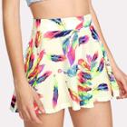 Shein Feather Print Zip Up Back Shorts