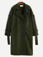 Shein Army Green Double Breasted Strap Cuff Coat