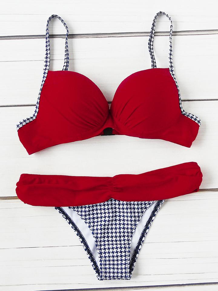 Shein Mixed Print Bustier Bikini Set