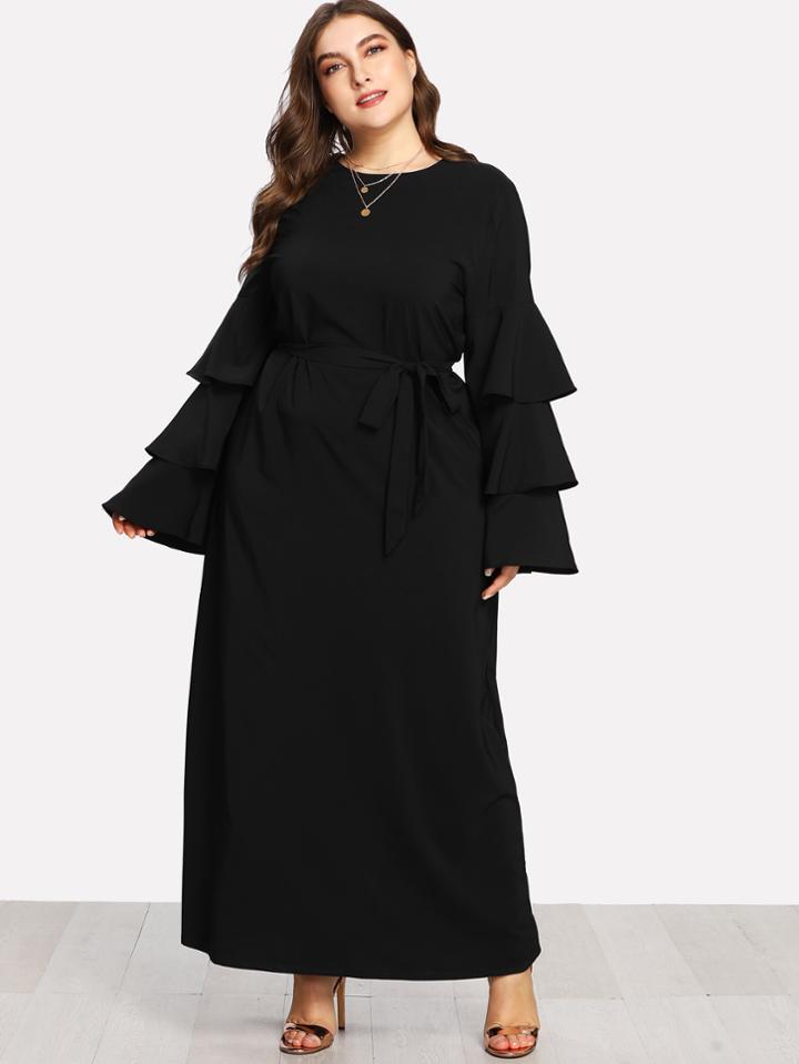 Shein Self Waist Tiered Sleeve Dress