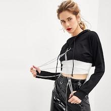 Shein Solid Chain Detail Crop Hooded Sweatshirt