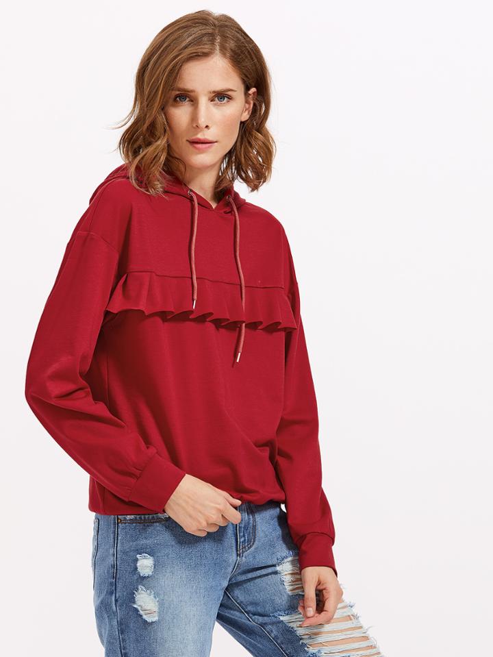 Shein Dropped Shoulder Frill Trim Hoodie