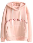 Shein Pink Letter Embroidered Drawstring Hooded Sweatshirt