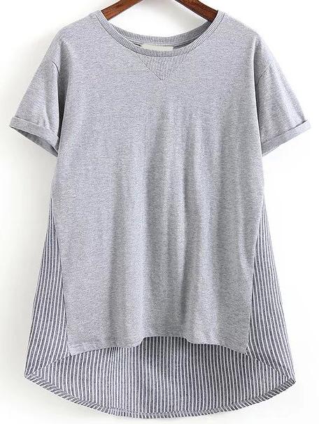 Shein Dip Hem Vertical Striped T-shirt