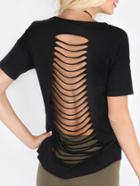 Shein Black Ripped Short Sleeve T-shirt