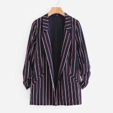 Shein Shirred Sleeve Striped Blazer