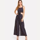Shein Knot Front Striped Cami With Pants