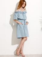 Shein Light Blue Pocket Tie Cold Shoulder Dress
