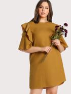 Shein Grommet Detail Frill Trim Flutter Sleeve Dress