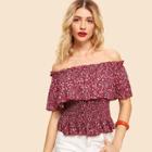 Shein Off Shoulder Smocked Flounce Ditsy Top
