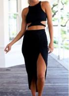 Rosewe Sleeveless Crop Top And Front Slit Skirt Set