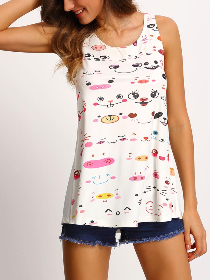 Shein White Expression Print Tank Top