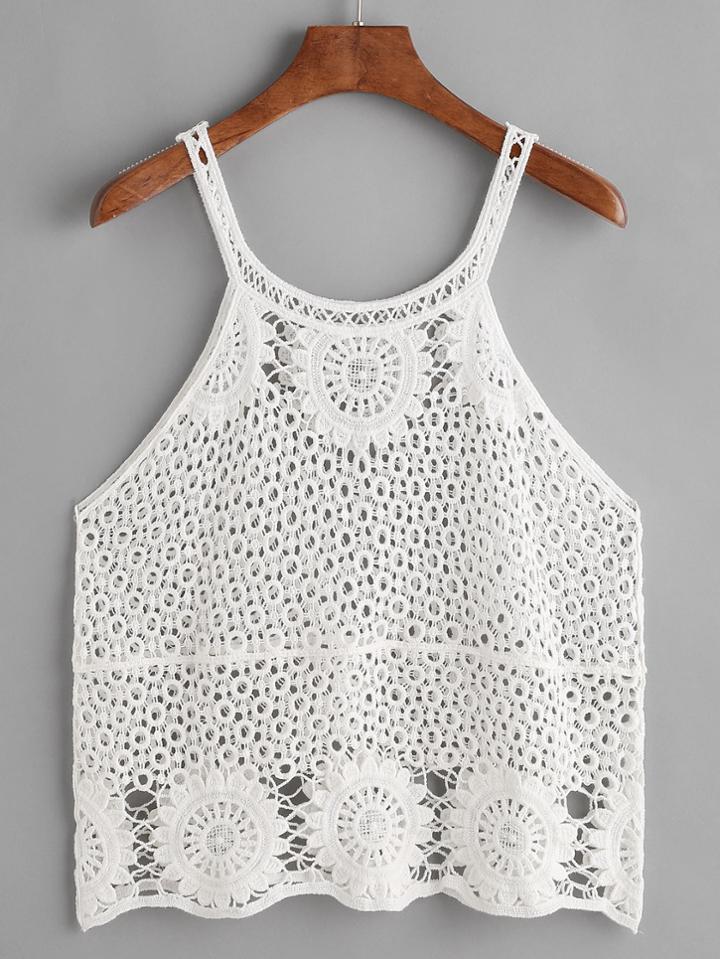 Shein White Hollow Out Crochet Cami Top