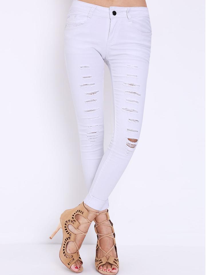 Shein Ripped Slim Denim White Pant