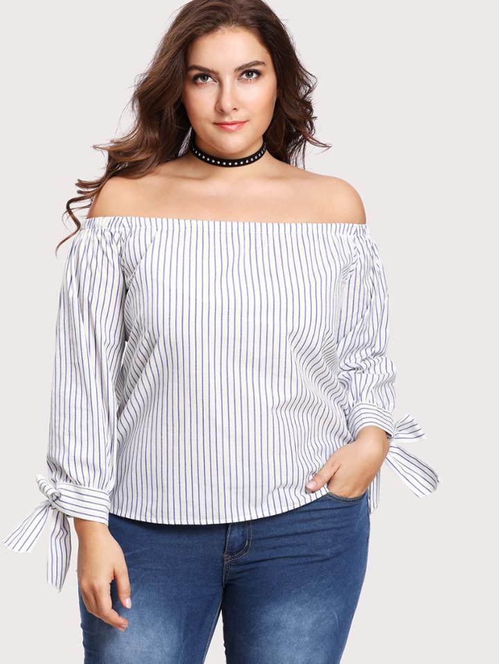Shein Knotted Cuff Vertical Striped Top