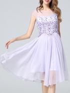 Shein Purple Sheer Cap Sleeve Disc Flowers Dress